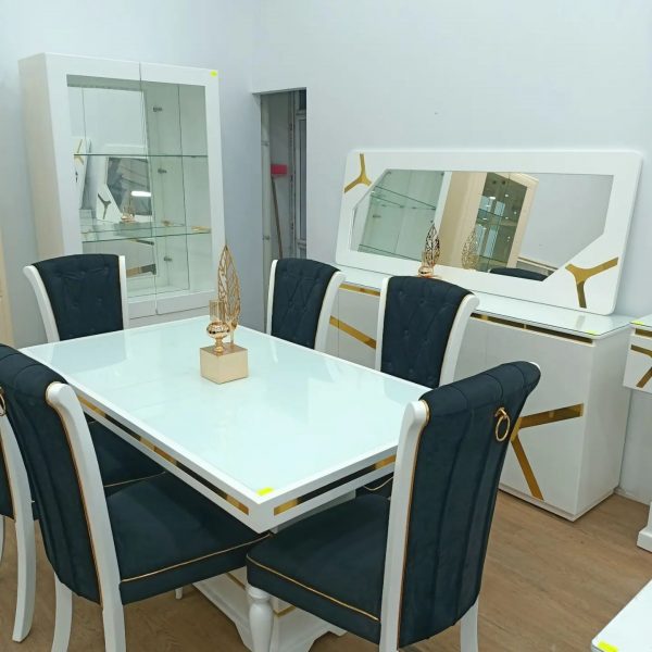 Ensemble Table Salle à Manger + 6 Chaises Avec Coussins - Bois Et Métal Marron